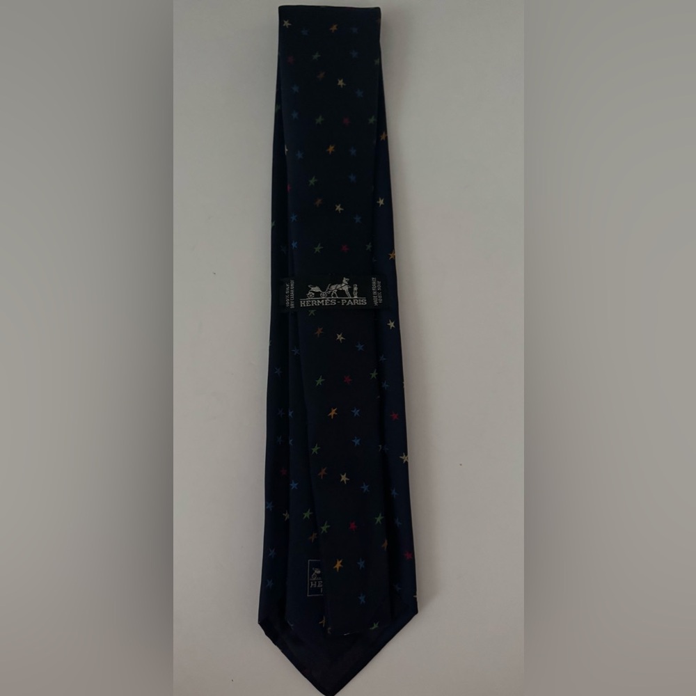 Hermes Black Tie with Colorful Star Pattern